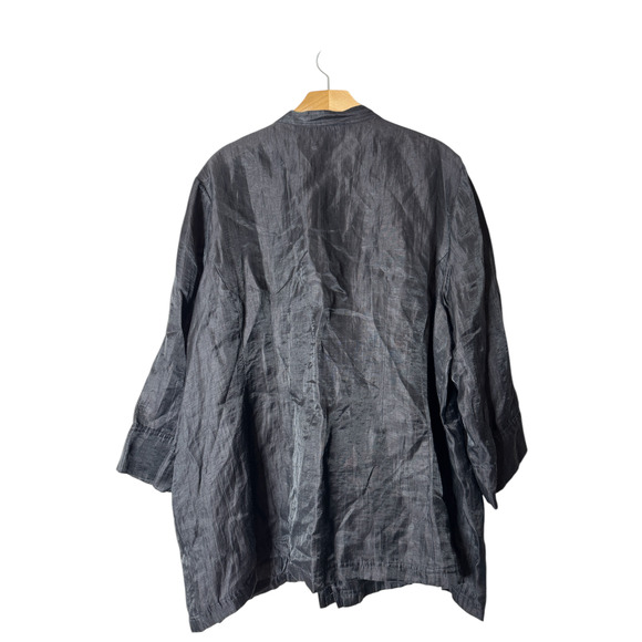 Citron Plus 2X Black Linen-Blend Toggle-Front 3/4 Sleeve Shirt or Light Jacket - Picture 9 of 11